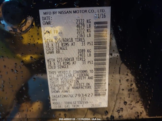 Nissan Rogue Sl 2016 5N1AT2MV7GC793427 Image 9