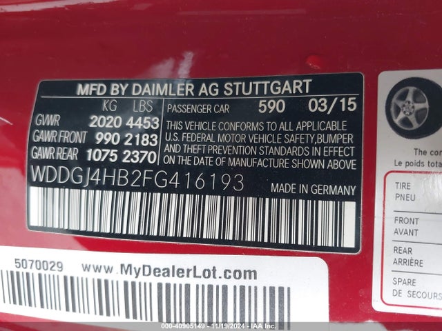 WDDGJ4HB2FG416193 Mercedes-Benz C 250