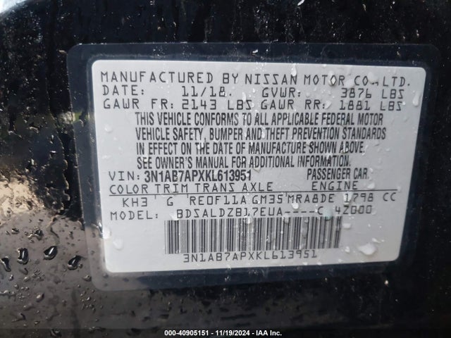 Nissan SENTRA SV 2019 3N1AB7APXKL613951 Image 9