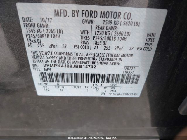 2FMPK4J88JBB14702 Ford EDGE SEL