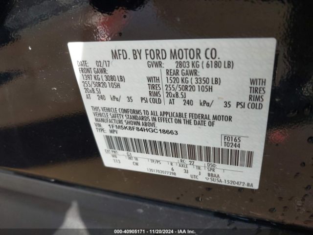 Ford Explorer Limited 2017 1FM5K8F84HGC18663 Image 9