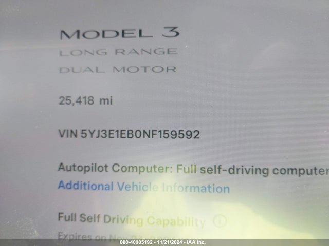 Tesla Model 3 Long Range Dual Motor All-wheel Drive 2022 5YJ3E1EB0NF159592 Image 15