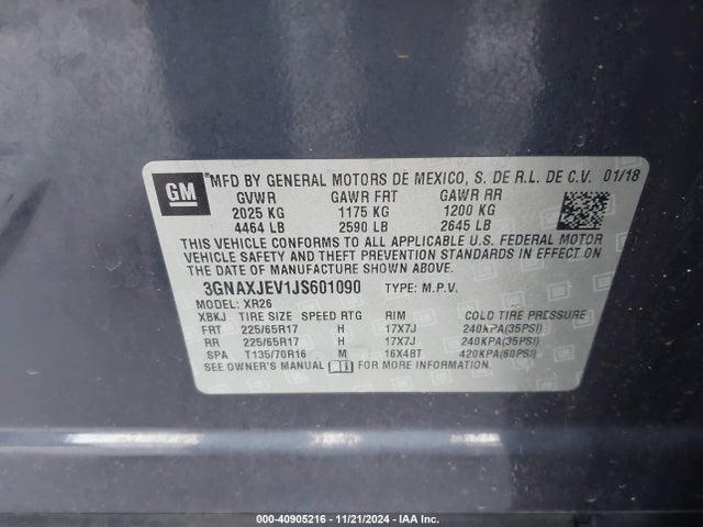 Chevrolet EQUINOX LT 2018 3GNAXJEV1JS601090 Image 9