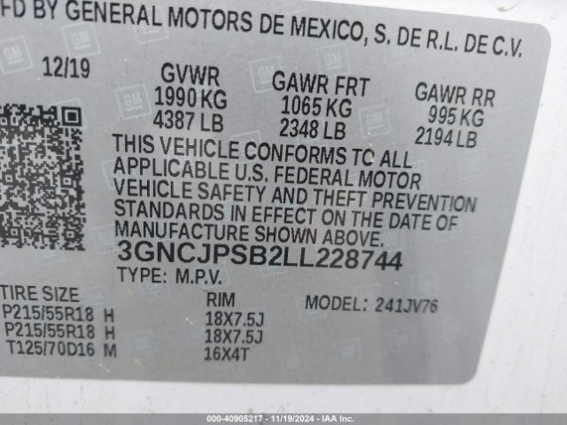 3GNCJPSB2LL228744 Chevrolet Trax Awd Lt