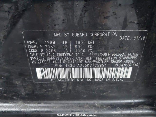 Subaru Impreza 2.0i Premium 2019 4S3GTAD65K3725931 Image 9
