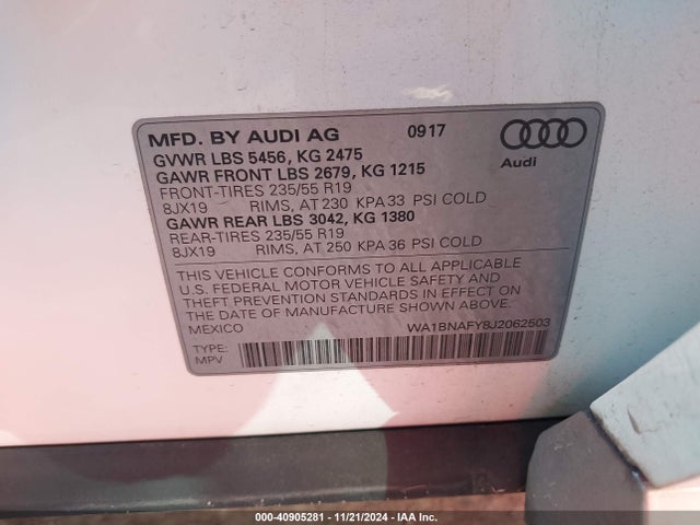 WA1BNAFY8J2062503 Audi Q5 2.0t Premium/2.0t Tech Premium