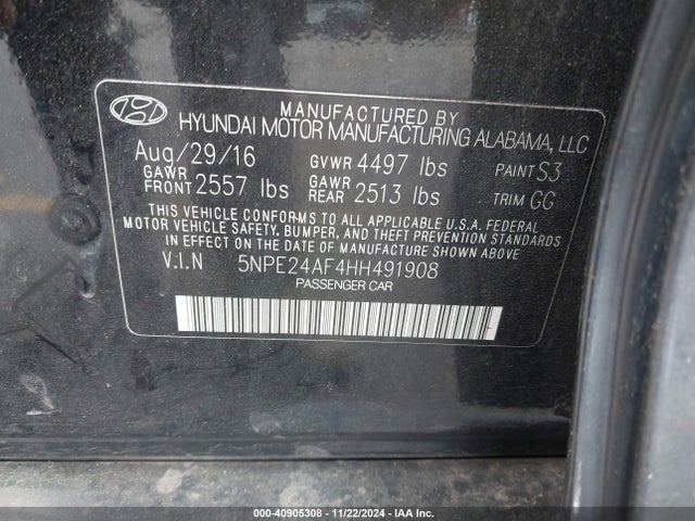 Hyundai Sonata 2017 5NPE24AF4HH491908 Image 9