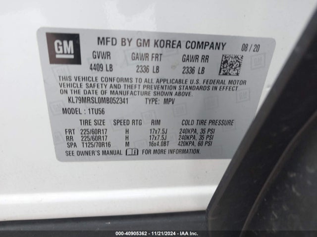 KL79MRSL0MB052341 Chevrolet Trailblazer Awd Lt