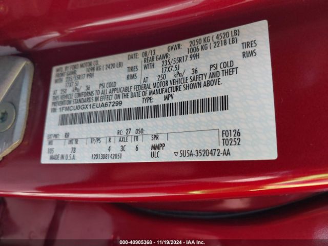 1FMCU0GX1EUA67299 Ford ESCAPE SE