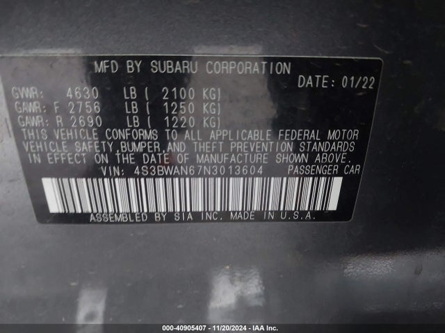 4S3BWAN67N3013604 Subaru Legacy Limited