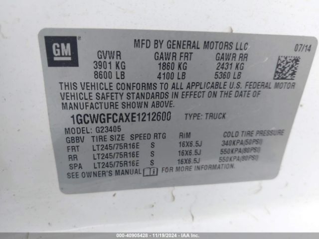 1GCWGFCAXE1212600 Chevrolet Express 2500 Work Van