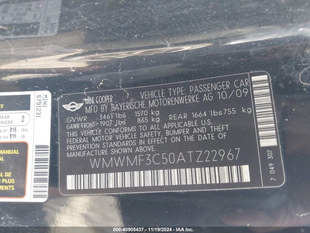 2010 MINI COOPER WMWMF3C50ATZ22967 Photo 8