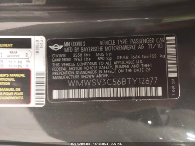 2011 MINI COOPER S WMWSV3C56BTY12677 Photo 8