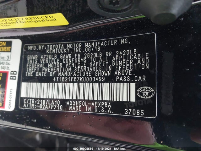 4T1B21FB7KU003499 Toyota Avalon Hybrid Limited