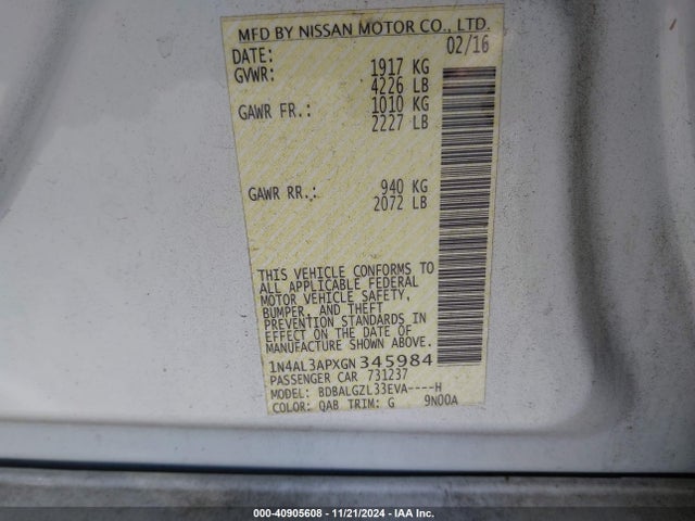 Nissan Altima 2.5 S 2016 1N4AL3APXGN345984 Image 9