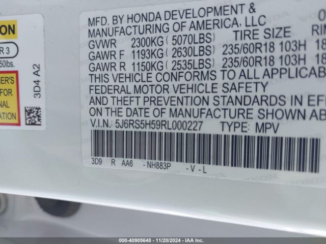 5J6RS5H59RL000227 Honda Cr-v Hybrid Sport