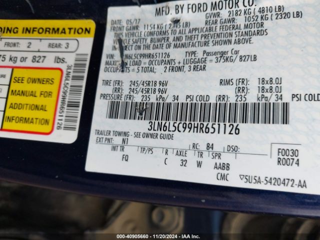 3LN6L5C99HR651126 Lincoln MKZ SELECT