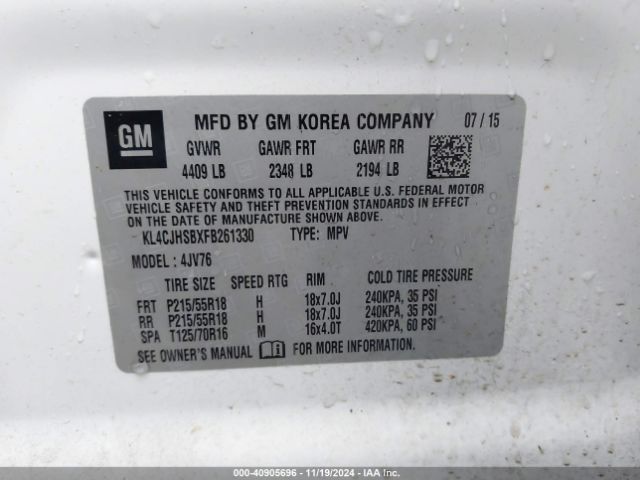 KL4CJHSBXFB261330 Buick Encore Premium