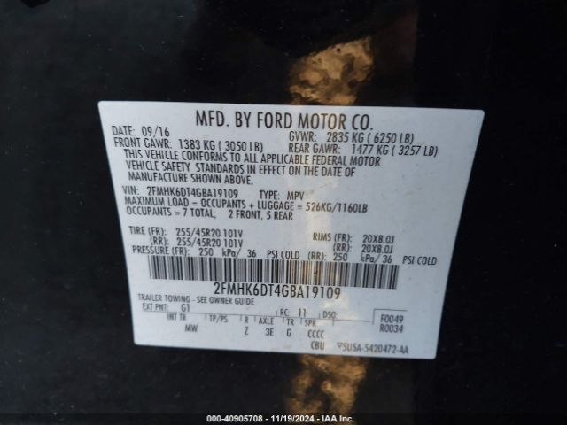 2FMHK6DT4GBA19109 Ford Flex Limited