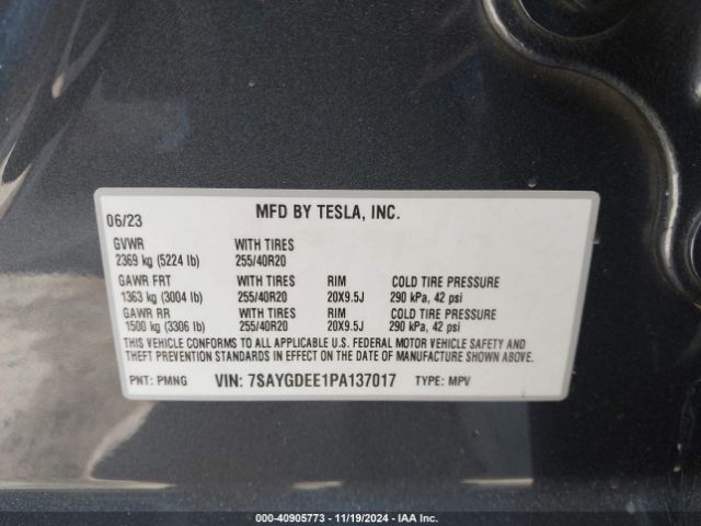 7SAYGDEE1PA137017 Tesla Model Y Awd/long Range Dual Motor All-wheel Drive