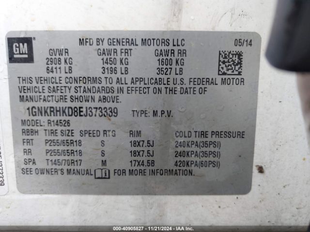 1GNKRHKD8EJ373339 Chevrolet Traverse 2lt