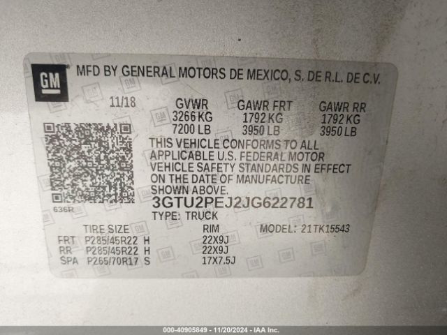 3GTU2PEJ2JG622781 GMC l86 - sidi: spark ignited direct injection, vvt: variable valve timing, afm, e85 max, alum