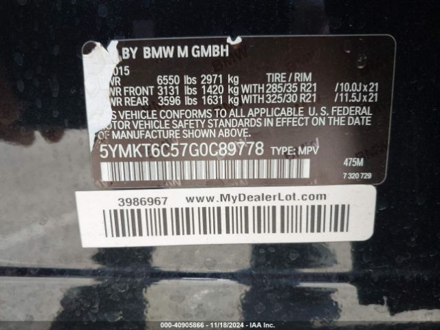 5YMKT6C57G0C89778 BMW X5 M