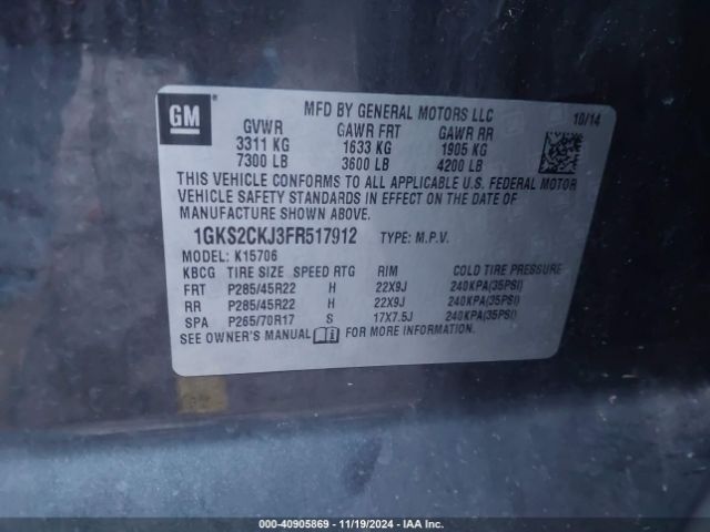 1GKS2CKJ3FR517912 GMC YUKON DENALI