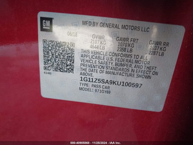 1G11Z5SA9KU100597 Chevrolet IMPALA LT
