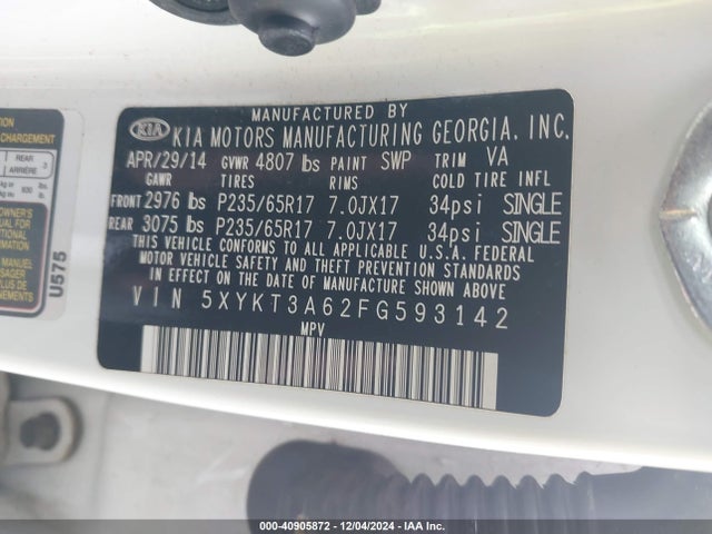 KIA SORENTO LX 2015 5XYKT3A62FG593142 Image 9