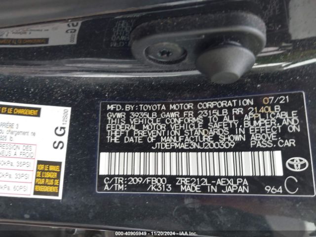 JTDEPMAE3NJ200309 Toyota COROLLA LE