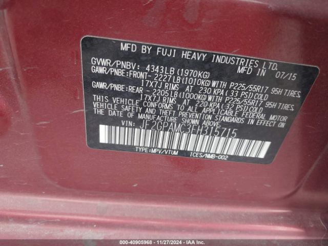 JF2GPAMC3FH315715 Subaru Xv Crosstrek 2.0i Limited