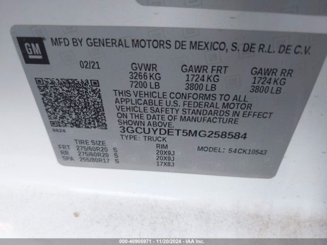 3GCUYDET5MG258584 Chevrolet Silverado 1500 4wd  Short Bed Lt