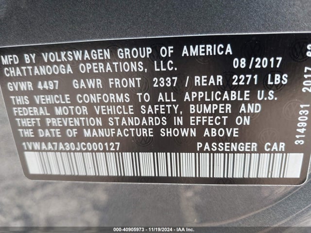 1VWAA7A30JC000127 Volkswagen Passat 2.0t R-line/2.0t S