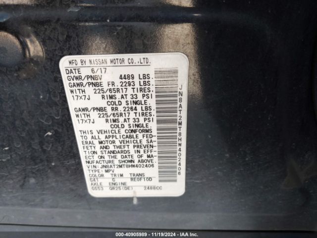 JN8AT2MT8HW402406 Nissan ROGUE S