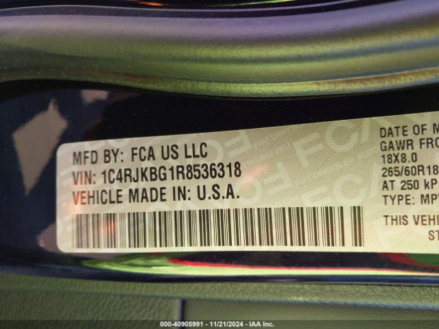 1C4RJKBG1R8536318 Jeep Grand Cherokee L Limited 4x4