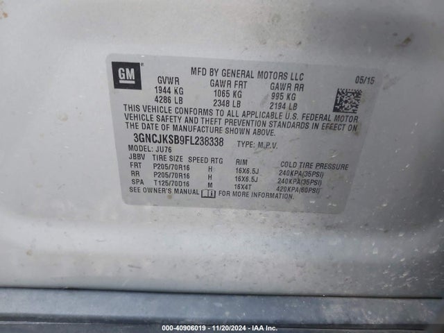 Chevrolet Trax 1ls 2015 3GNCJKSB9FL238338 Image 9