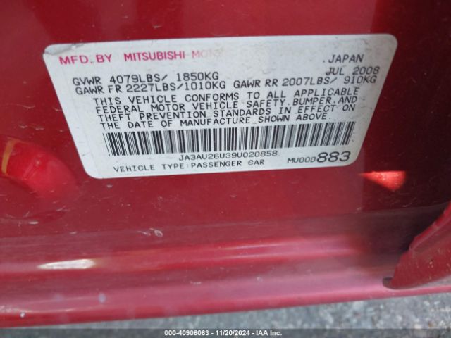 2009 MITSUBISHI LANCER JA3AU26U39U020858 Photo 8