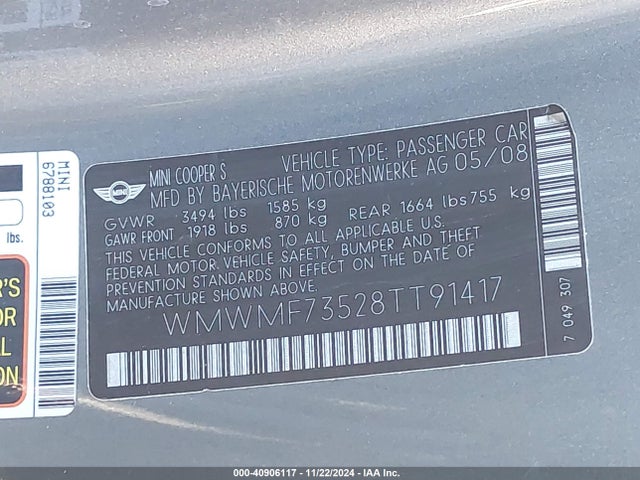 2008 MINI COOPER S WMWMF73528TT91417 Photo 8