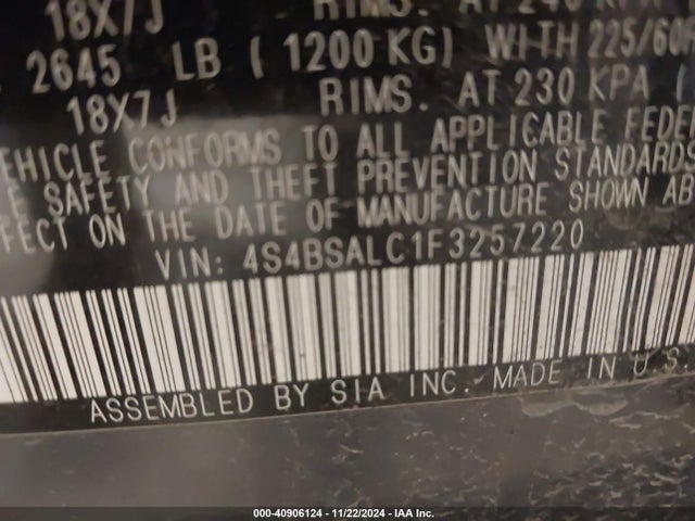 Subaru Outback 2.5i Limited 2015 4S4BSALC1F3257220 Image 9