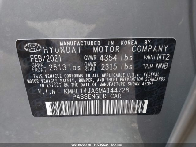 KMHL14JA5MA144728 Hyundai SONATA SEL