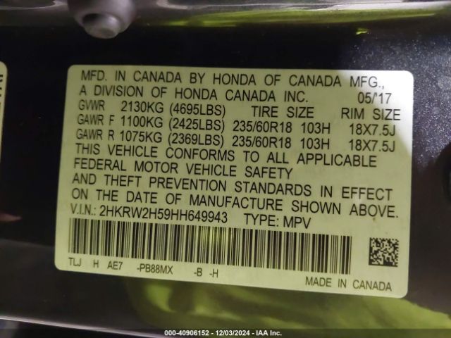 2HKRW2H59HH649943 Honda CR-V EX
