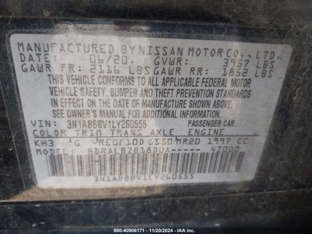 3N1AB8BV1LY260555 Nissan Sentra S Xtronic Cvt