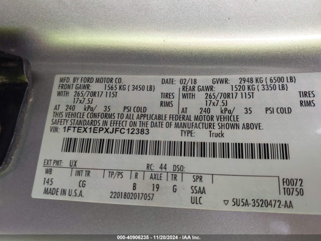 Ford F-150 Xl 2018 1FTEX1EPXJFC12383 Image 9