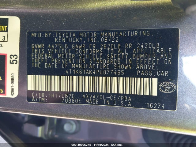 Toyota CAMRY XSE 2023 4T1K61AK4PU077465 Image 9