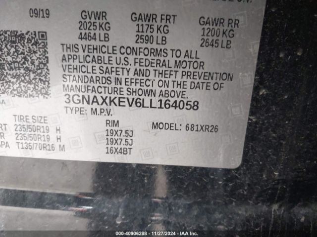 3GNAXKEV6LL164058 Chevrolet Equinox Fwd Lt 1.5l Turbo