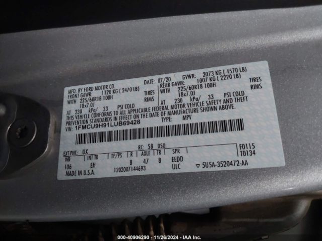 1FMCU9H91LUB69428 Ford ESCAPE SEL