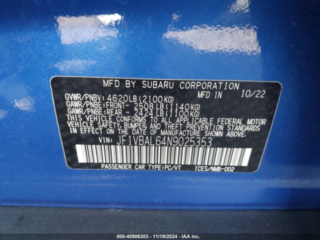 JF1VBAL64N9025353 Subaru Wrx Limited