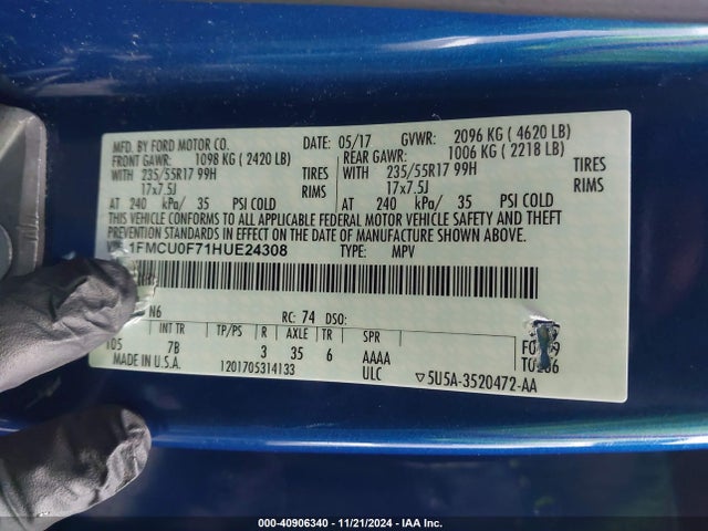 Ford ESCAPE S 2017 1FMCU0F71HUE24308 Image 9
