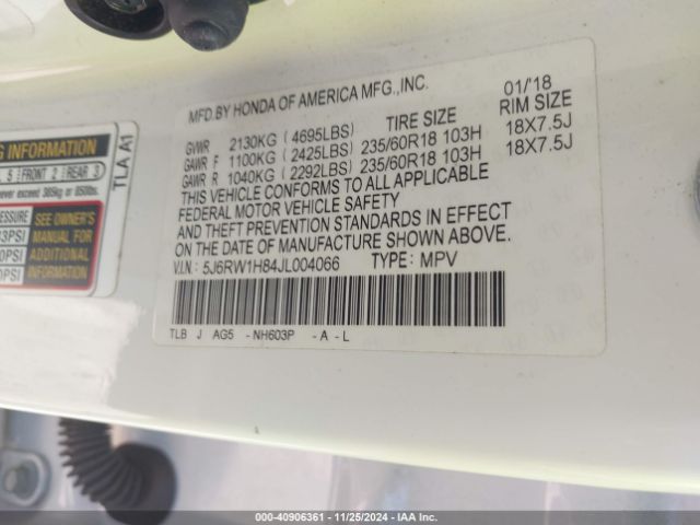 5J6RW1H84JL004066 Honda Cr-v Ex-l/ex-l Navi